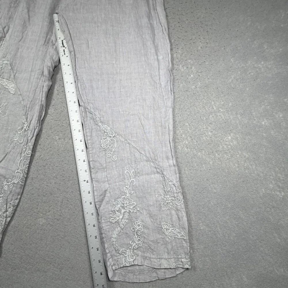Tempo Paris Pants Women’s Size Medium 100% linen Lightweight Elastic Waistband